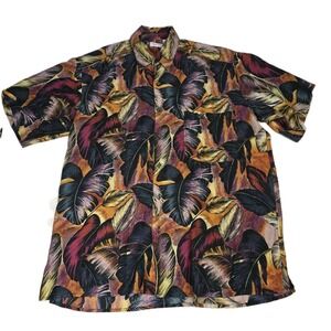 Cezar Men's Silk Shirt L Palm Tropical Short Sleeve Beach Resort Coast Hawaii
